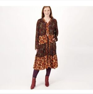 Logo,Floral Long Sleeve Duster with Pockets, Size S